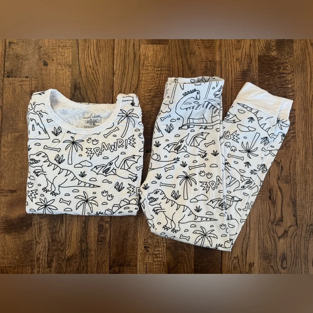 New Caden Lane Colorable Bamboo Pajama Set Jurassic Playground‎ Dinosaurs 5 6 1